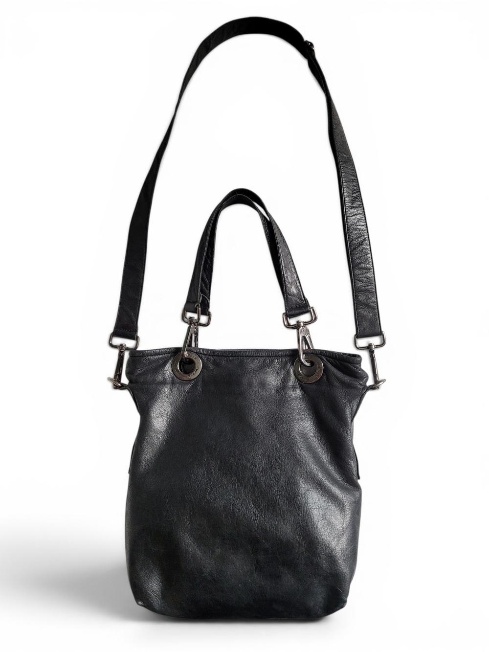 RUDSAK Black Leather Convertible Tote with Crossbody Strap